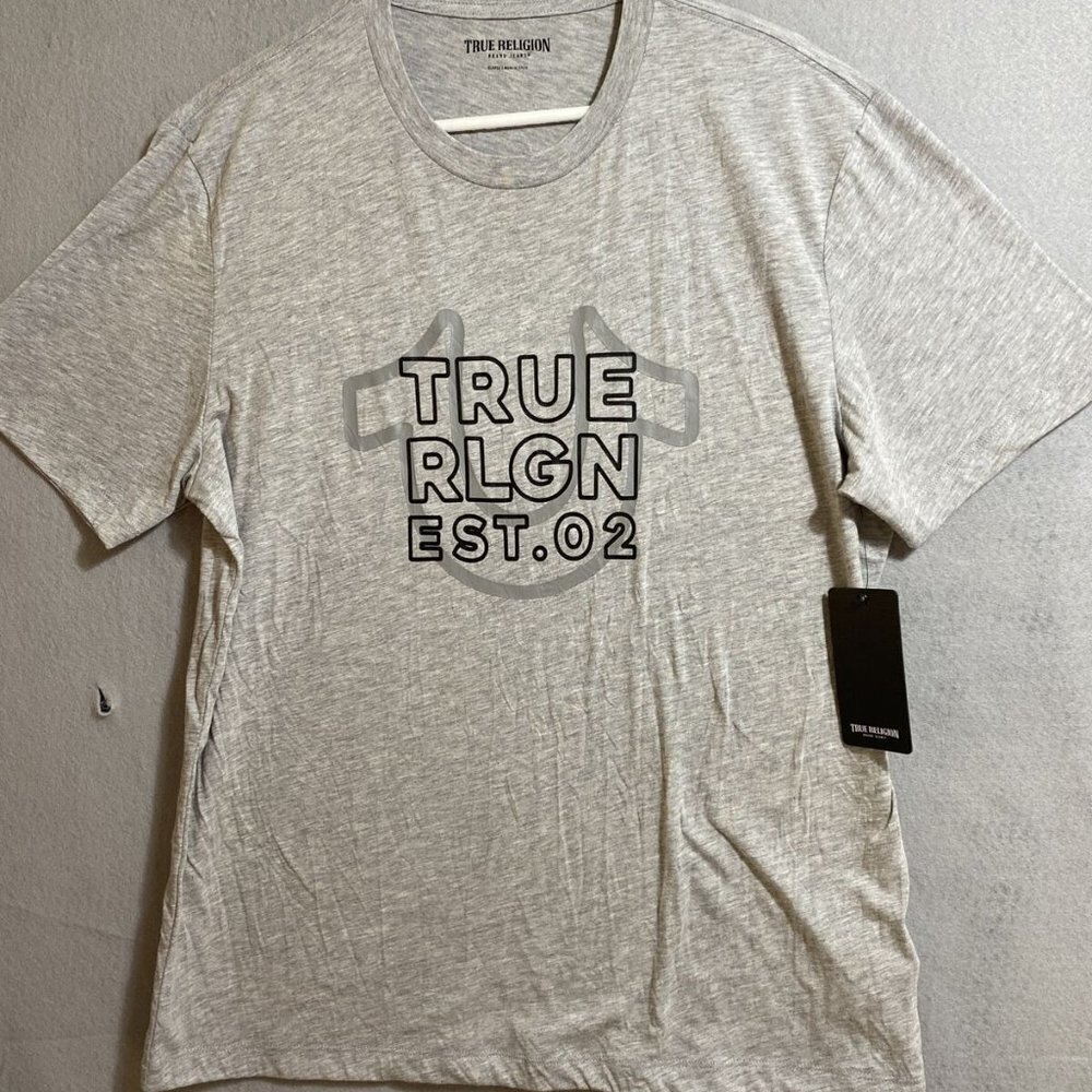 True Religion Graphic‎ Logo T-Shirt Crew Neck Short Sleeve Heather Gray XL